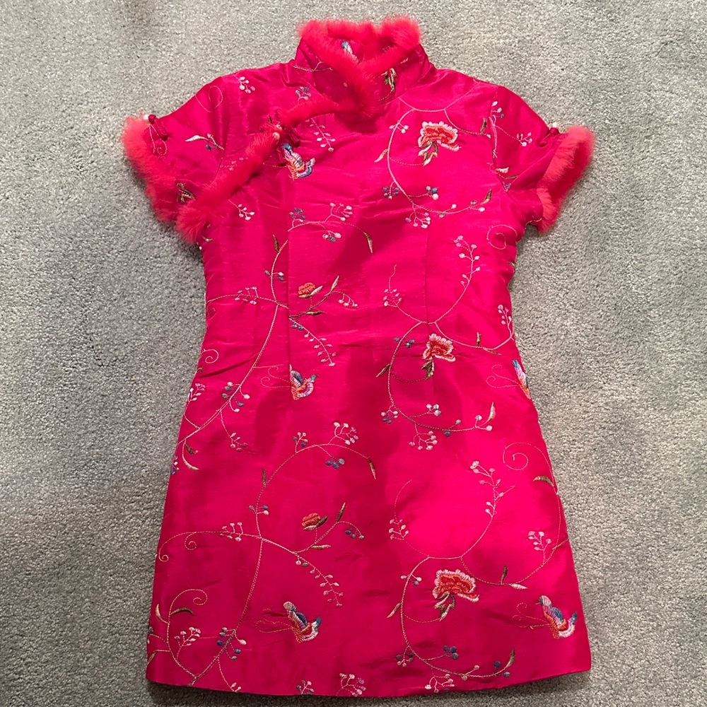 Floral Embroidered Pink Chinese Dress